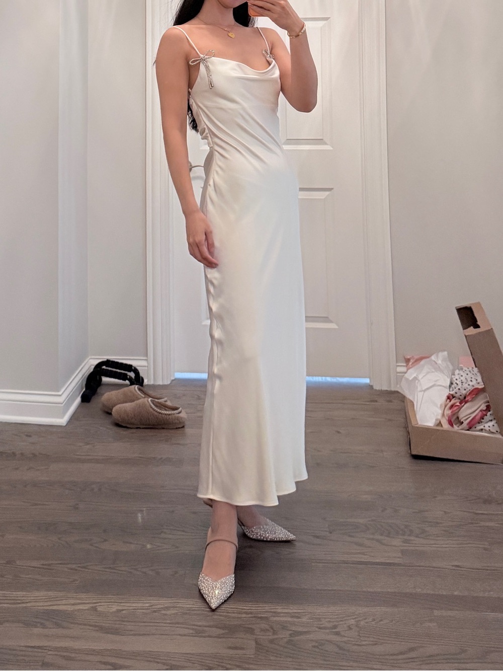 NWT Zara Stain White Dress with Crystal Bows size  S